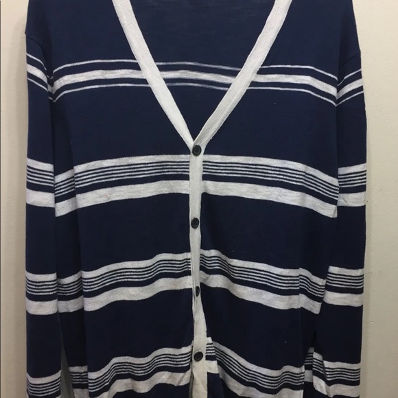 Le Chateau Montreal Men Sweater Cardigan L Blue White Long Sleeve 100% Cotton - Picture 4 of 8